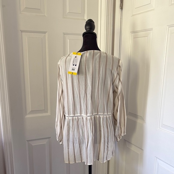 Fever NWT Cream Stripped Peasant Blouse - Picture 13 of 13